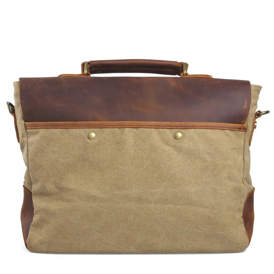 HKM-316691 Retro Canvas Cowhide Crossbody Messenger Bag for Business and Travel with Laptop Compartment