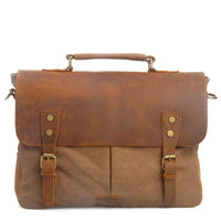 HKM-316691 Retro Canvas Cowhide Crossbody Messenger Bag for Business and Travel with Laptop Compartment