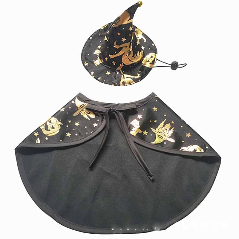 HKM-000531 Pet Halloween Wizard Cloak and Hat Set - Polyester Costume for Small to Large Pets