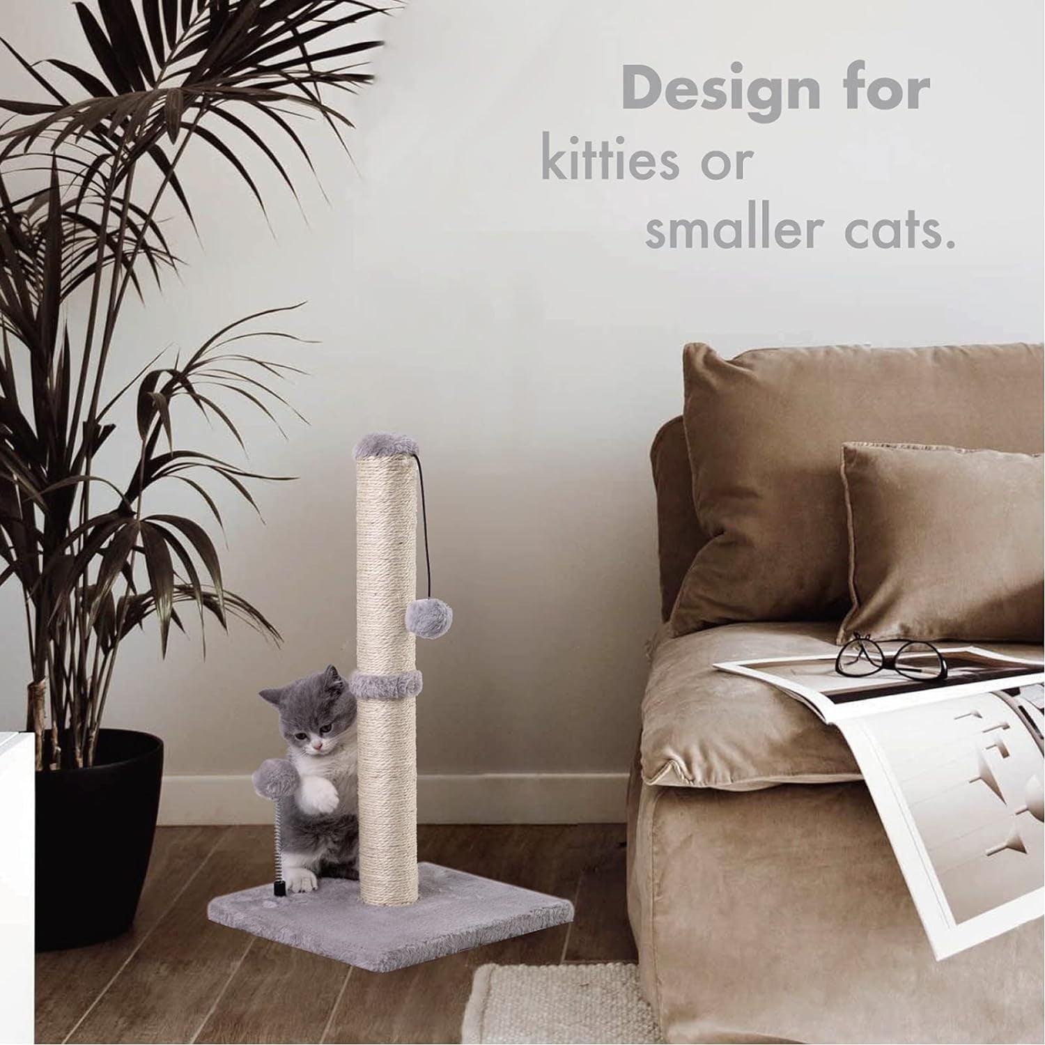 HKM-842067 Premium Sisal Cat Scratching Post with Hanging Ball for Kittens and Small Cats
