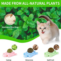 HKM-808147 Organic Silvervine Catnip Ball for Indoor Cats - Edible Cat Toy, 360-Degree Rotating Mint Flavor, Non-Damaging Wall Adhesive