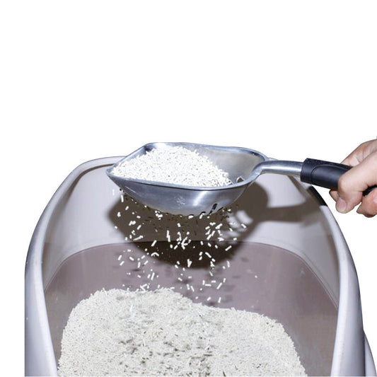 HKM-066643 Large Aluminum Alloy Cat Litter Shovel - Durable, Lightweight, Ergonomic Design, Gray/Black Color, 36x15.5x15.5x13.5cm