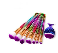 HKM-755987 Mermaid and Diamond Makeup Brush Set with 12 Nylon Brushes in Rose Gold and Colorful Designs