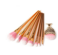 HKM-755987 Mermaid and Diamond Makeup Brush Set with 12 Nylon Brushes in Rose Gold and Colorful Designs