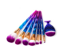 HKM-755987 Mermaid and Diamond Makeup Brush Set with 12 Nylon Brushes in Rose Gold and Colorful Designs