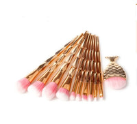 HKM-755987 Mermaid and Diamond Makeup Brush Set with 12 Nylon Brushes in Rose Gold and Colorful Designs