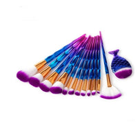 HKM-755987 Mermaid and Diamond Makeup Brush Set with 12 Nylon Brushes in Rose Gold and Colorful Designs