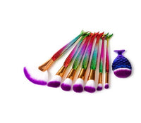 HKM-755987 Mermaid and Diamond Makeup Brush Set with 12 Nylon Brushes in Rose Gold and Colorful Designs