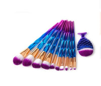 HKM-755987 Mermaid and Diamond Makeup Brush Set with 12 Nylon Brushes in Rose Gold and Colorful Designs