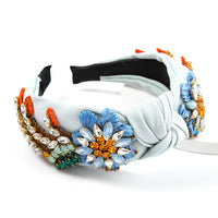 HKM-509011 Floral Diamond-Studded Fabric Headband for Women - Green, Blue, Pink, 5.5cm Wide