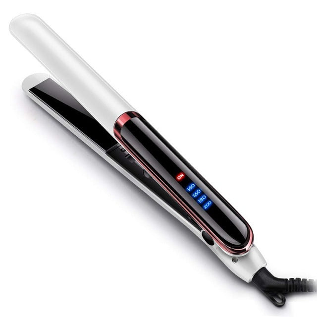 KTX-551891 Gold Ceramic Hair Straightener with LED Display, Adjustable Temperature for Wet and Dry Hair, 21mm-30mm Curling Iron