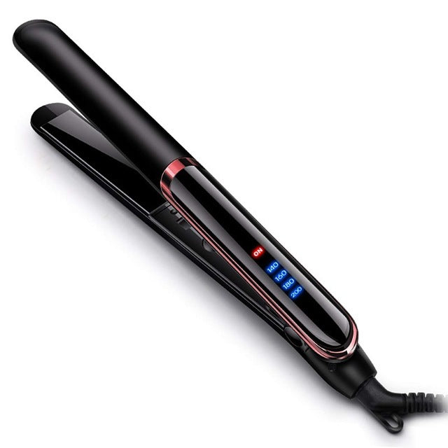 KTX-551891 Gold Ceramic Hair Straightener with LED Display, Adjustable Temperature for Wet and Dry Hair, 21mm-30mm Curling Iron