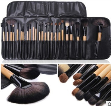 HKM-722067 24-Piece Wooden Handle Makeup Brush Set with High-Grade Animal Hair Bristles