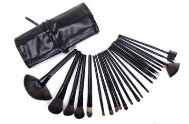 HKM-722067 24-Piece Wooden Handle Makeup Brush Set with High-Grade Animal Hair Bristles