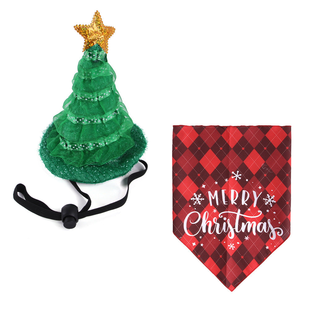 HKM-570259 Pet Christmas Suit with Hat and Triangle Scarf Set - Available in Red Plaid, Green Plaid, and Snowman Designs