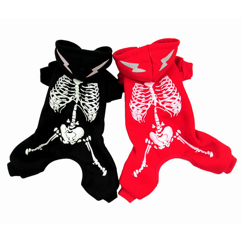 HKM-950291 Luminous Skeleton Print Black Dog Sweater for Halloween - Size S, M, L, XL