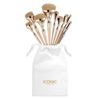 HKM-770643 Golden Makeup Brush Set - 9 Nylon Brushes with Long Plastic Handles, 17.5CM Total Length