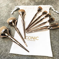 HKM-770643 Golden Makeup Brush Set - 9 Nylon Brushes with Long Plastic Handles, 17.5CM Total Length