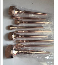 HKM-770643 Golden Makeup Brush Set - 9 Nylon Brushes with Long Plastic Handles, 17.5CM Total Length