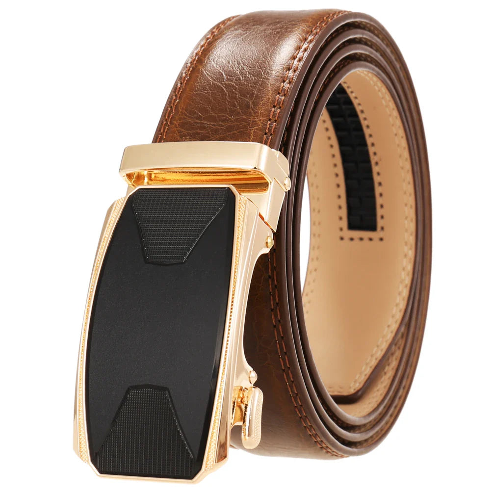 HKM-086611 Automatic Buckle Leather Belt with Simple Alloy Buckle for Men