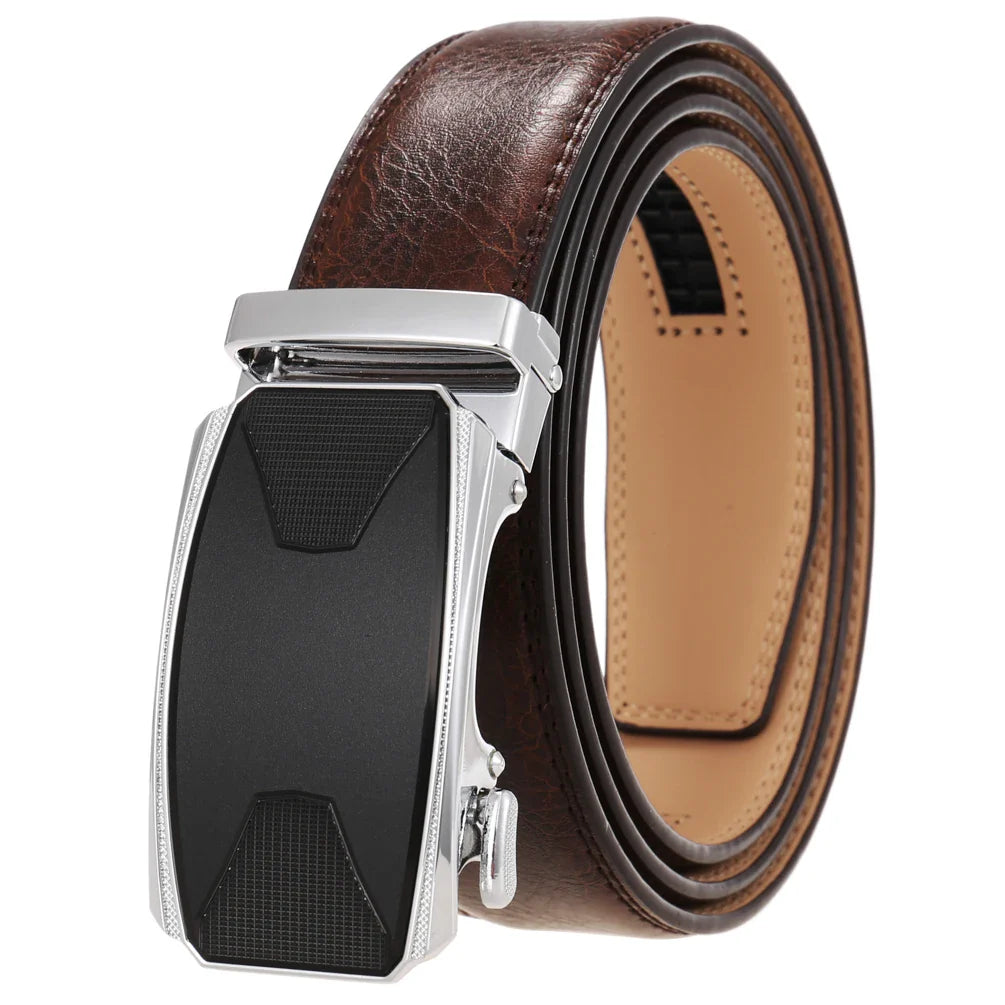 HKM-086611 Automatic Buckle Leather Belt with Simple Alloy Buckle for Men