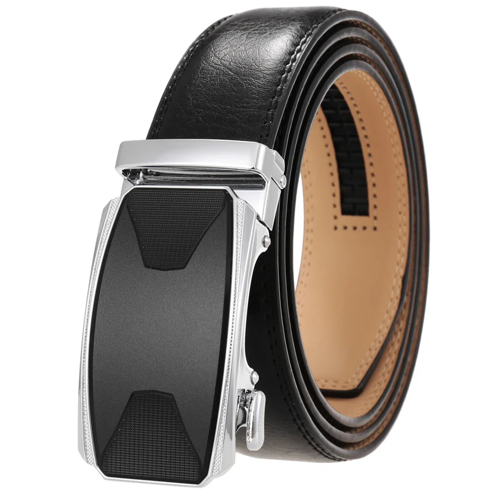 HKM-086611 Automatic Buckle Leather Belt with Simple Alloy Buckle for Men