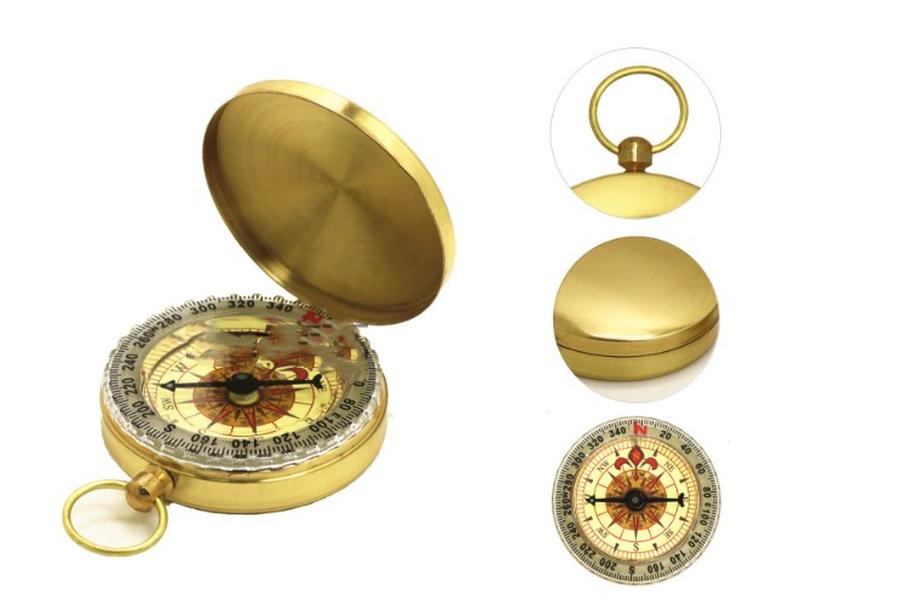 KTX-709523 Copper Pocket Watch Compass - Metal Flip Outdoor Navigation Tool