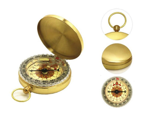 KTX-709523 Copper Pocket Watch Compass - Metal Flip Outdoor Navigation Tool