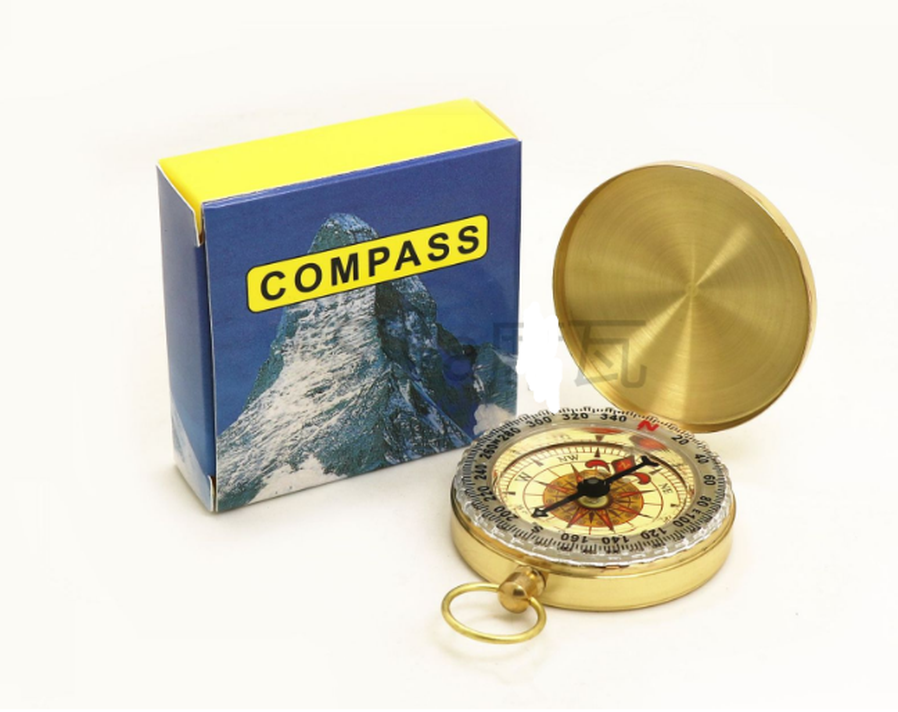 KTX-709523 Copper Pocket Watch Compass - Metal Flip Outdoor Navigation Tool