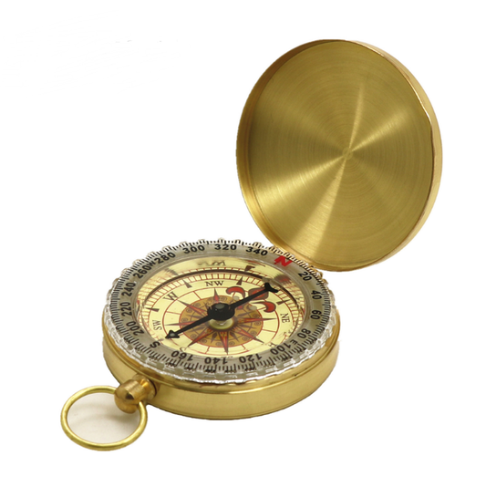 KTX-709523 Copper Pocket Watch Compass - Metal Flip Outdoor Navigation Tool