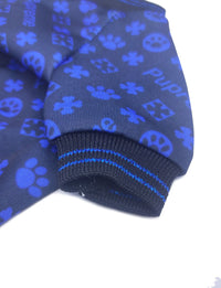 HKM-489235 Trendy Dog Clothes with Full Print Design in Blue and Red, Casual Two-Legged Outfit for Dogs in Various Sizes
