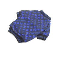 HKM-489235 Trendy Dog Clothes with Full Print Design in Blue and Red, Casual Two-Legged Outfit for Dogs in Various Sizes