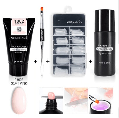 HKM-105491 Poly Nail Gel Kit for Nail Extension and Design - 45g Transparent Jelly Gel and 100 Nail Tips