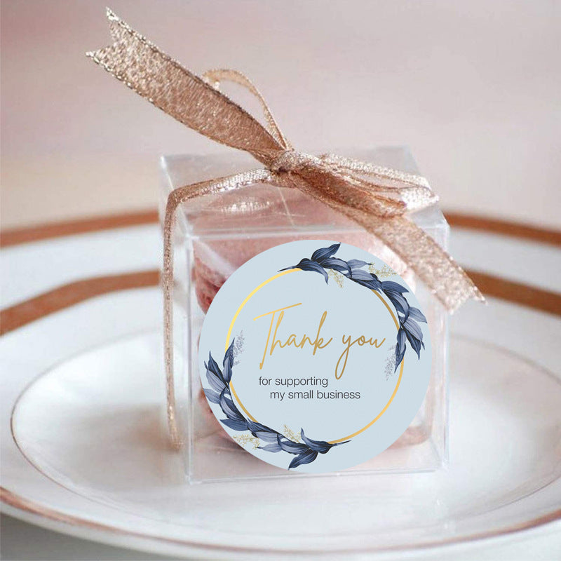 KTX-088211 Thank You Stickers - 500 pcs Blue Flower Bunch Decorative Round Labels for Gift Wrapping and Shipping