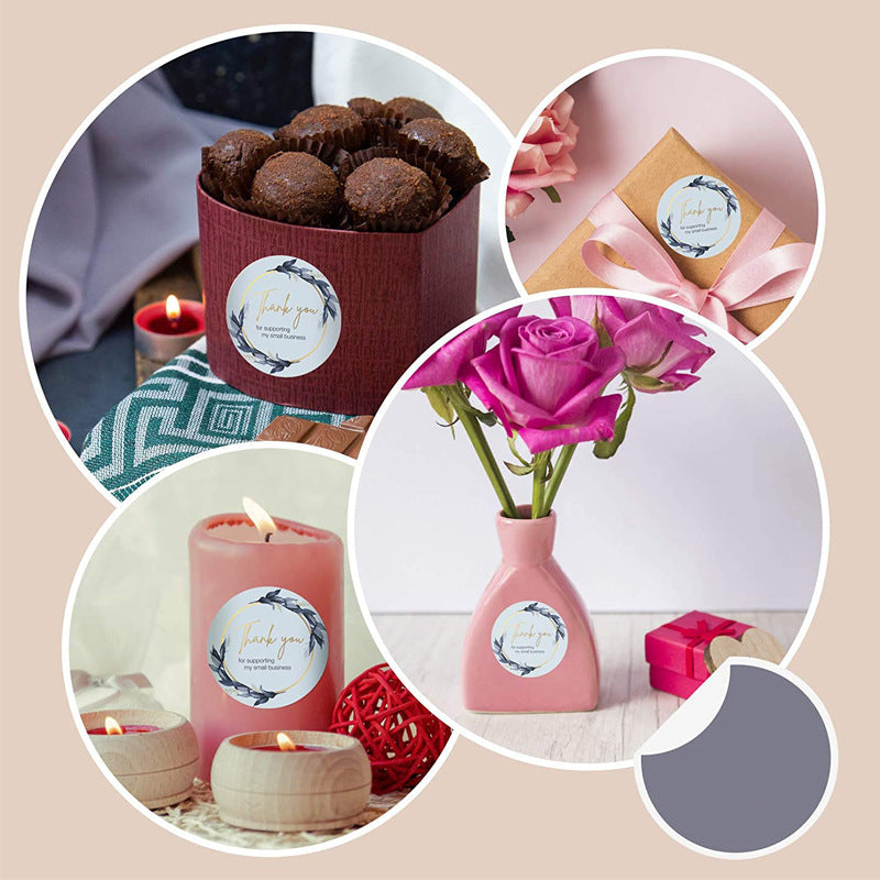 KTX-088211 Thank You Stickers - 500 pcs Blue Flower Bunch Decorative Round Labels for Gift Wrapping and Shipping