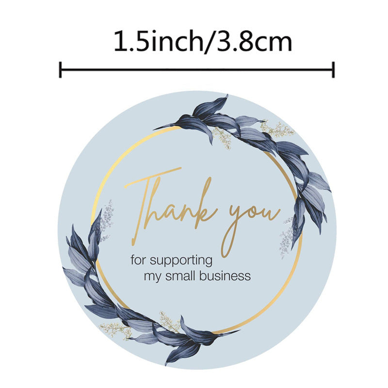 KTX-088211 Thank You Stickers - 500 pcs Blue Flower Bunch Decorative Round Labels for Gift Wrapping and Shipping