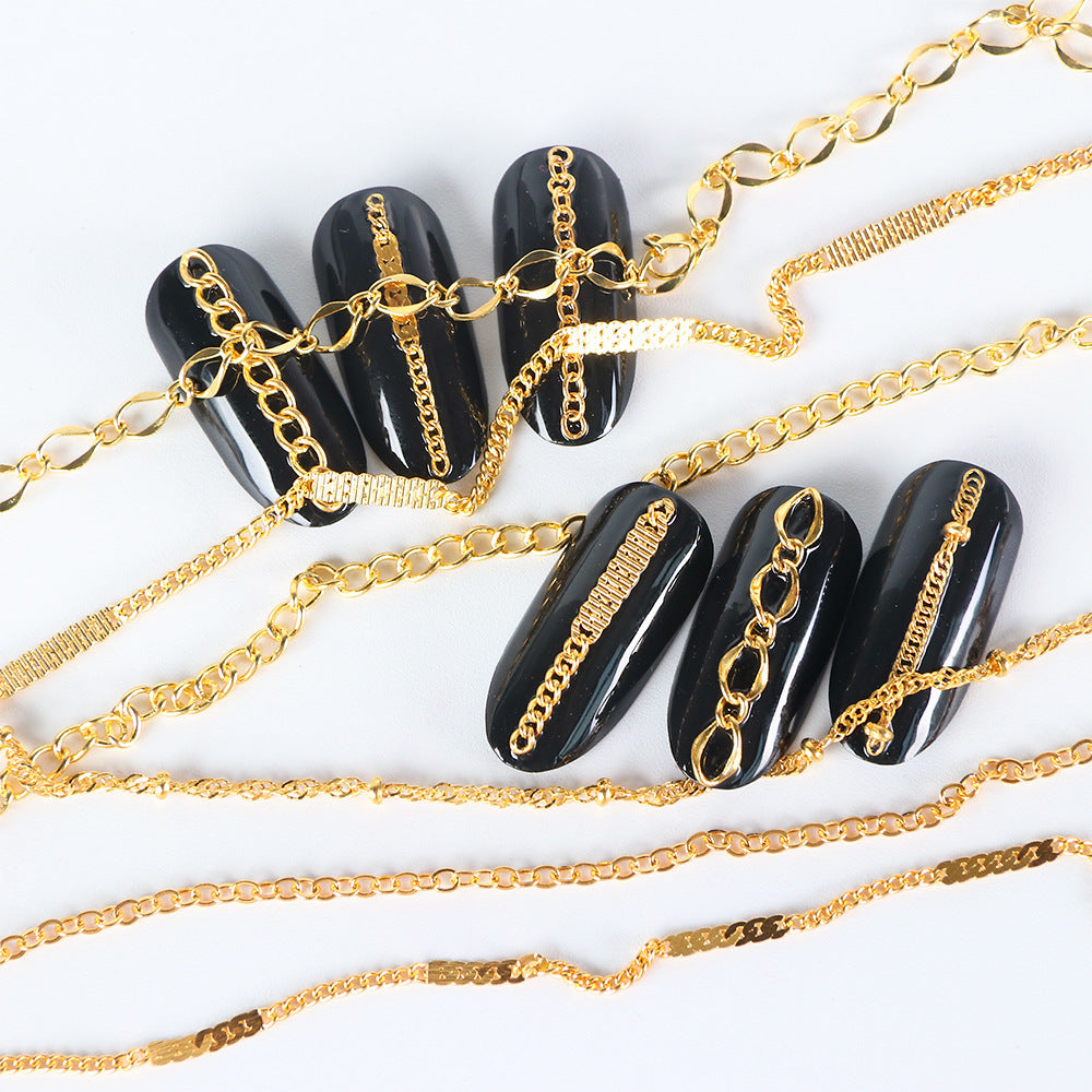HKM-366483 Metal Chain Nail Decoration in Gold and Silver Alloy – 5g Nail Art Sequins