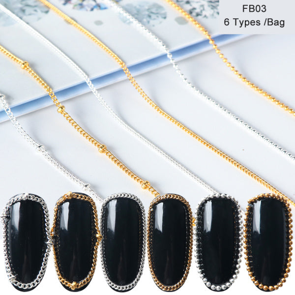 HKM-366483 Metal Chain Nail Decoration in Gold and Silver Alloy – 5g Nail Art Sequins