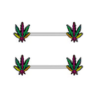 HKM-978963 Cat-Inspired Stainless Steel Nipple Ornaments with Smooth Black Leaves and Diamond Accents