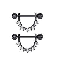 HKM-978963 Cat-Inspired Stainless Steel Nipple Ornaments with Smooth Black Leaves and Diamond Accents