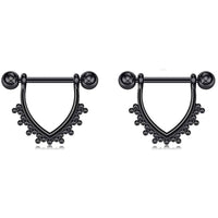 HKM-978963 Cat-Inspired Stainless Steel Nipple Ornaments with Smooth Black Leaves and Diamond Accents