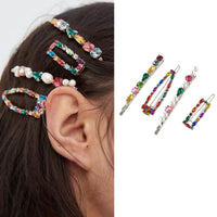 HKM-027539 Alloy Geometric Hair Clip Set - 4-Piece with Pearl Accents in Gold and Silver