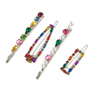 HKM-027539 Alloy Geometric Hair Clip Set - 4-Piece with Pearl Accents in Gold and Silver