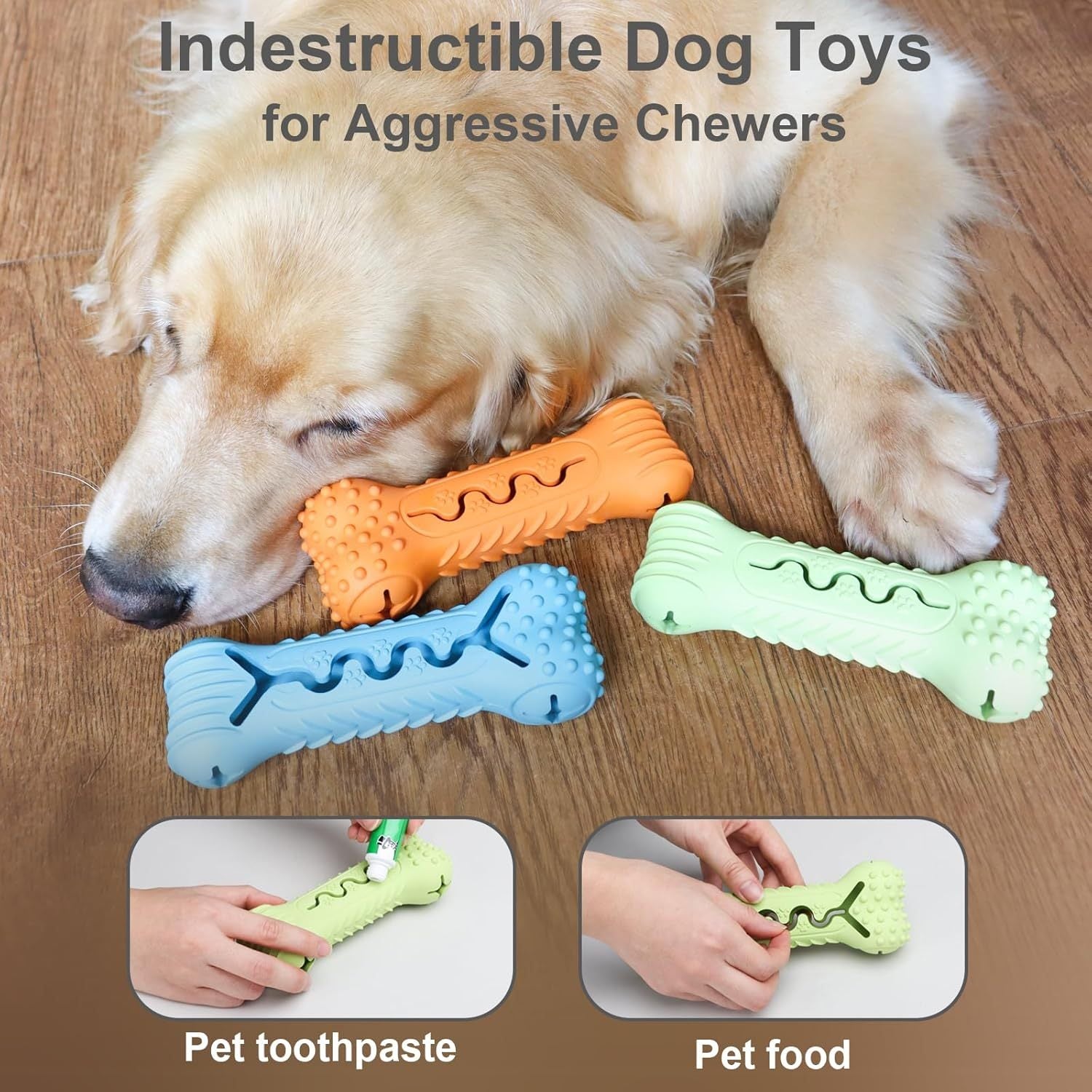 HKM-274643 Durable Bone-Shaped Dog Chew Toy for Aggressive Chewers - Natural Rubber Teeth Cleaning and Gum Massage Tool
