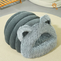 HKM-692371 Plush Cat and Dog Bed with Cat Ears, Thick Warm Design for Kittens and Puppies