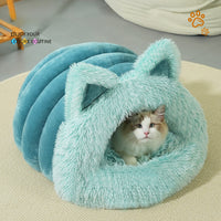 HKM-692371 Plush Cat and Dog Bed with Cat Ears, Thick Warm Design for Kittens and Puppies