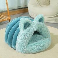 HKM-692371 Plush Cat and Dog Bed with Cat Ears, Thick Warm Design for Kittens and Puppies