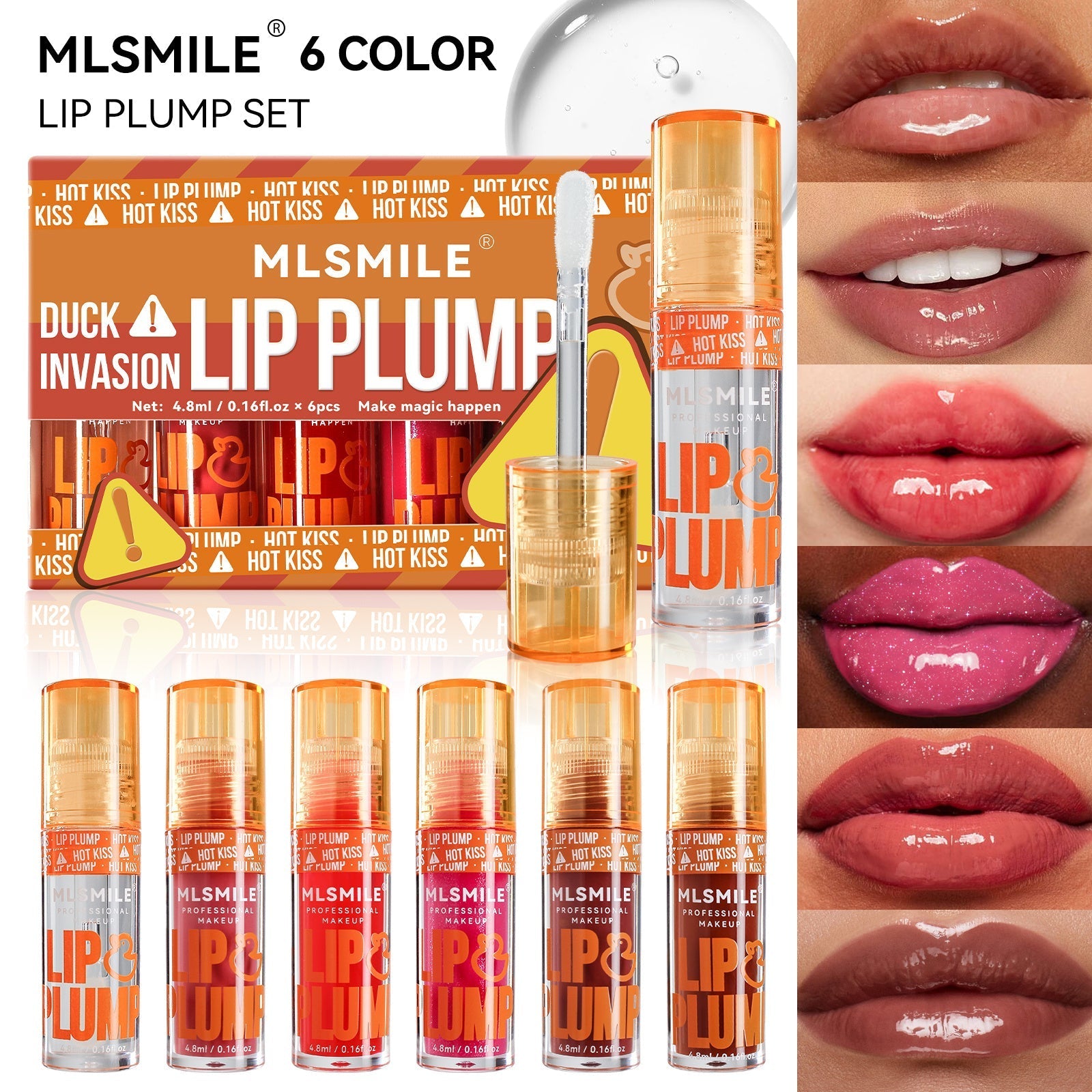 HKM-221651 Lip Plumping Glaze Set with 6 Hydrating Lip Oils and Duckbill Applicators for Instant Volume and Shine