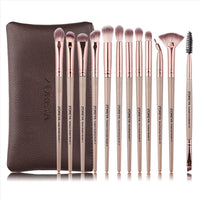 HKM-092563 12-Piece Makeup Brush Set with Wooden Handles for Concealer and Eyeshadow Application