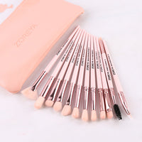 HKM-092563 12-Piece Makeup Brush Set with Wooden Handles for Concealer and Eyeshadow Application